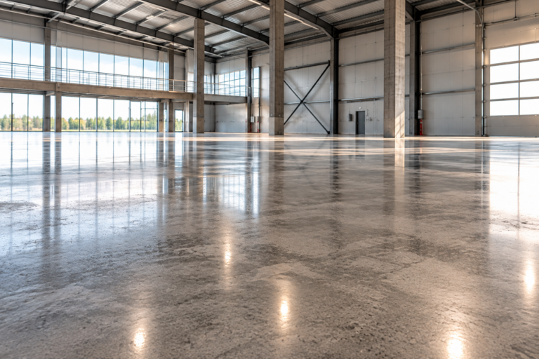 Slipat betonggolv i en industrilokal